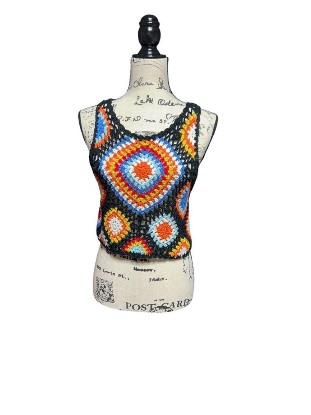 Altar'd State Blossom Crochet Granny Square Crop Top Multi Knit Boho Festival S